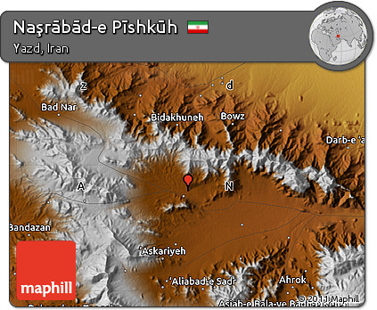 Physical Map of Naşrābād-e Pīshkūh