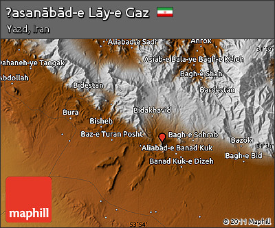 Physical Map of Ḩasanābād-e Lāy-e Gaz