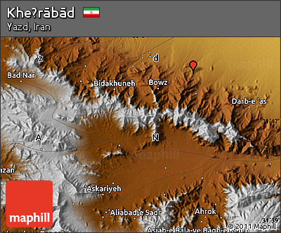 Physical Map of Kheẕrābād