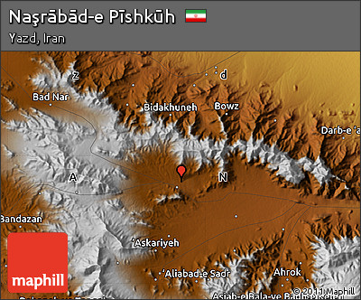Physical Map of Naşrābād-e Pīshkūh