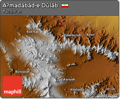 Physical Map of Aḩmadābād-e Dūlāb