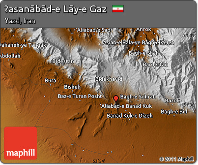 Physical Map of Ḩasanābād-e Lāy-e Gaz