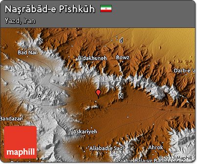 Physical Map of Naşrābād-e Pīshkūh
