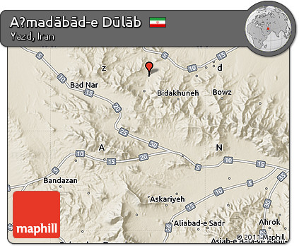 Shaded Relief Map of Aḩmadābād-e Dūlāb
