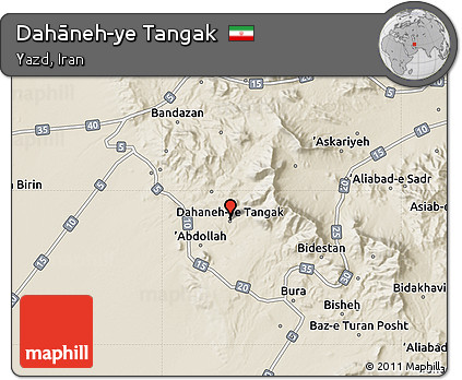 Shaded Relief Map of Dahāneh-ye Tangak