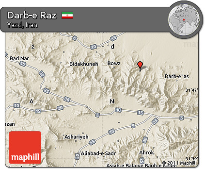 Shaded Relief Map of Darb-e Raz
