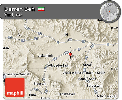 Shaded Relief Map of Darreh Beh