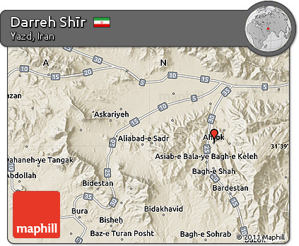 Shaded Relief Map of Darreh Shīr