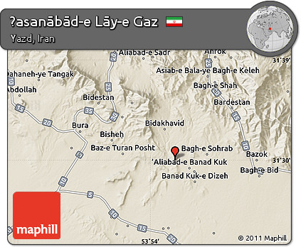 Shaded Relief Map of Ḩasanābād-e Lāy-e Gaz