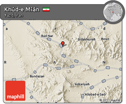 Shaded Relief Map of Khūd-e Mīān