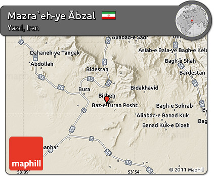 Shaded Relief Map of Mazra`eh-ye Ābzal