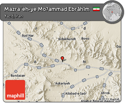 Shaded Relief Map of Mazra`eh-ye Moḩammad Ebrāhīm