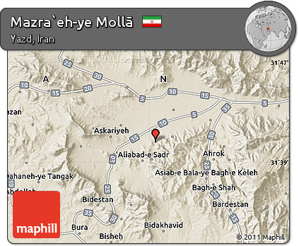 Shaded Relief Map of Mazra`eh-ye Mollā
