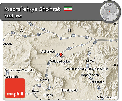Shaded Relief Map of Mazra`eh-ye Shohrat