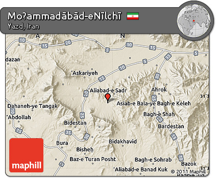 Shaded Relief Map of Moḩammadābād-eNīlchī