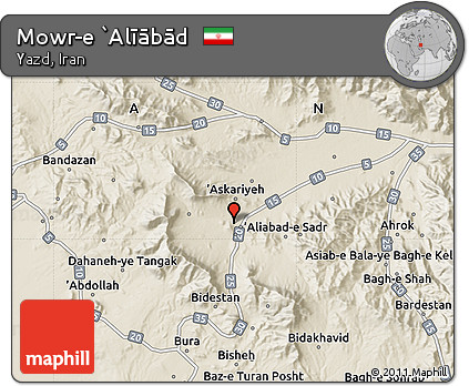 Shaded Relief Map of Mowr-e `Alīābād