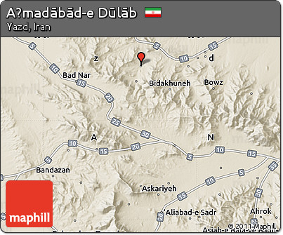 Shaded Relief Map of Aḩmadābād-e Dūlāb