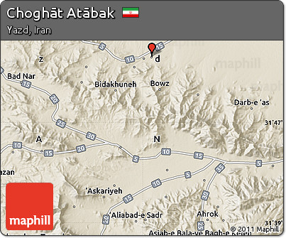 Shaded Relief Map of Choghāt Atābak