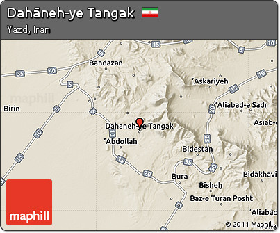 Shaded Relief Map of Dahāneh-ye Tangak