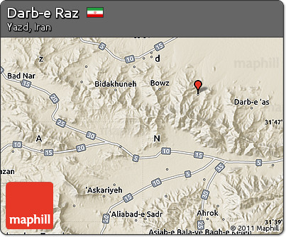 Shaded Relief Map of Darb-e Raz