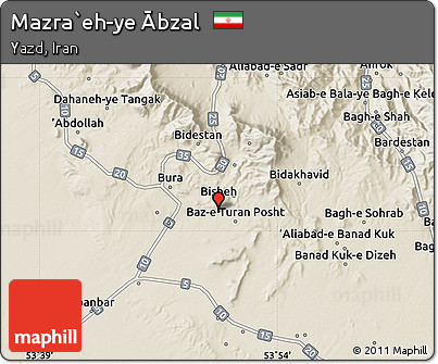 Shaded Relief Map of Mazra`eh-ye Ābzal