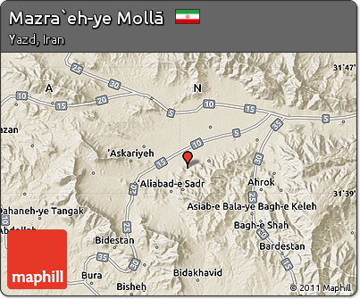 Shaded Relief Map of Mazra`eh-ye Mollā