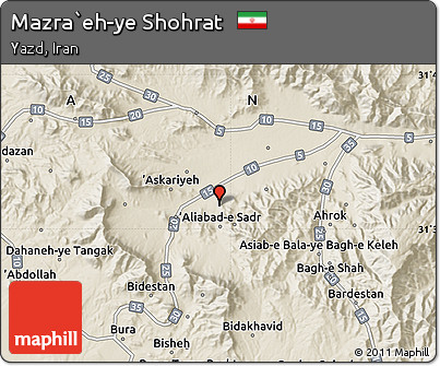 Shaded Relief Map of Mazra`eh-ye Shohrat
