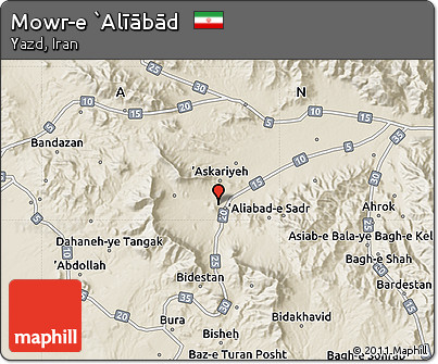 Shaded Relief Map of Mowr-e `Alīābād