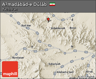 Shaded Relief Map of Aḩmadābād-e Dūlāb