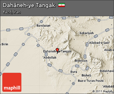 Shaded Relief Map of Dahāneh-ye Tangak