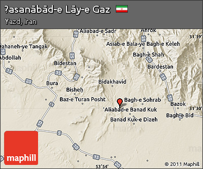 Shaded Relief Map of Ḩasanābād-e Lāy-e Gaz