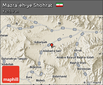 Shaded Relief Map of Mazra`eh-ye Shohrat