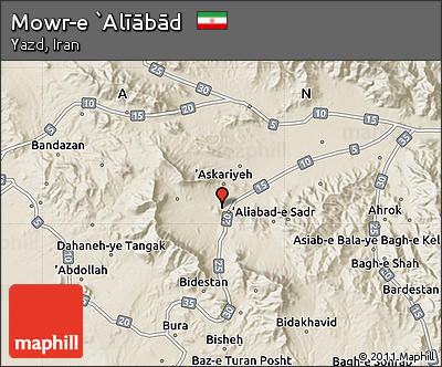 Shaded Relief Map of Mowr-e `Alīābād
