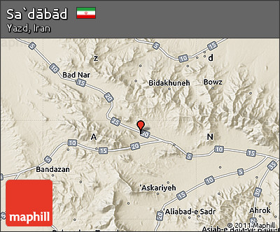 Shaded Relief Map of Sa`dābād