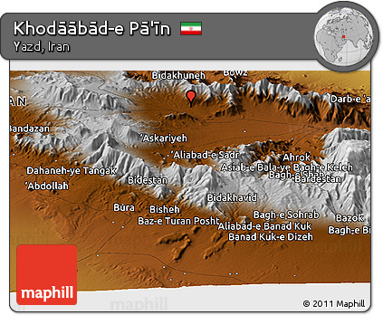Physical Panoramic Map of Khodāābād-e Pā'īn