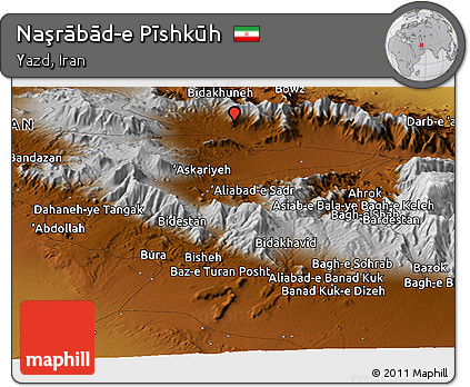 Physical Panoramic Map of Naşrābād-e Pīshkūh