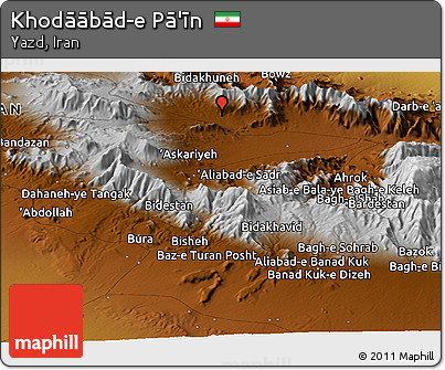 Physical Panoramic Map of Khodāābād-e Pā'īn