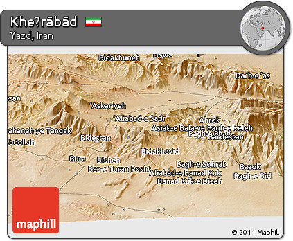 Satellite Panoramic Map of Kheẕrābād