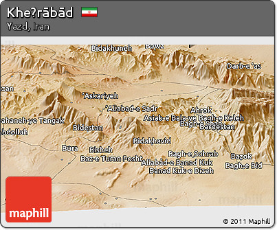 Satellite Panoramic Map of Kheẕrābād