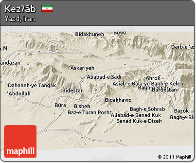 Shaded Relief Panoramic Map of Kez̄āb