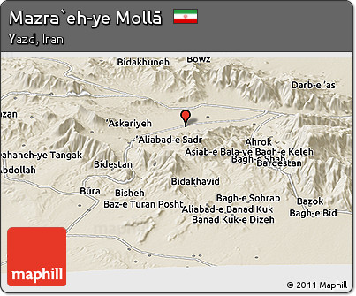 Shaded Relief Panoramic Map of Mazra`eh-ye Mollā