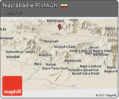 Shaded Relief Panoramic Map of Naşrābād-e Pīshkūh