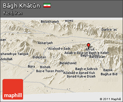 Shaded Relief Panoramic Map of Bāgh Khātūn