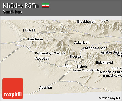 Shaded Relief Panoramic Map of Khūd-e Pā'īn