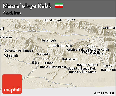 Shaded Relief Panoramic Map of Mazra`eh-ye Kabk