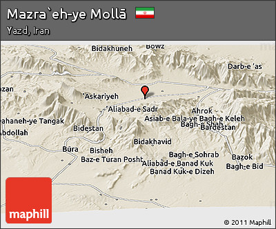Shaded Relief Panoramic Map of Mazra`eh-ye Mollā