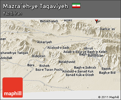Shaded Relief Panoramic Map of Mazra`eh-ye Taqavīyeh