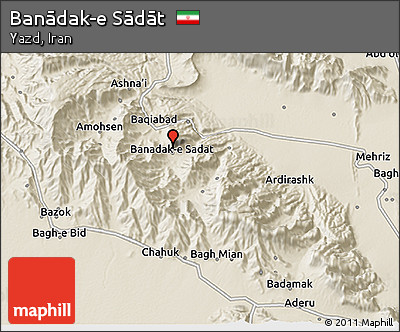 Shaded Relief 3D Map of Banādak-e Sādāt