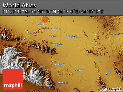 Physical Map of the Area around 31° 39' 38" N, 54° 28' 30" E