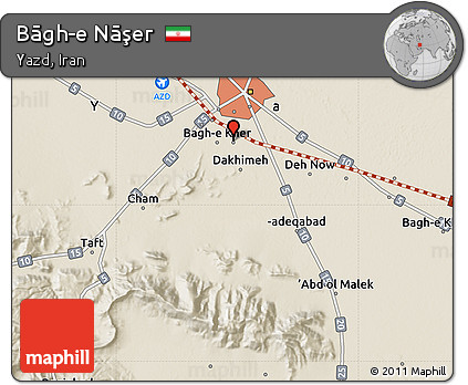 Shaded Relief Map of Bāgh-e Nāşer